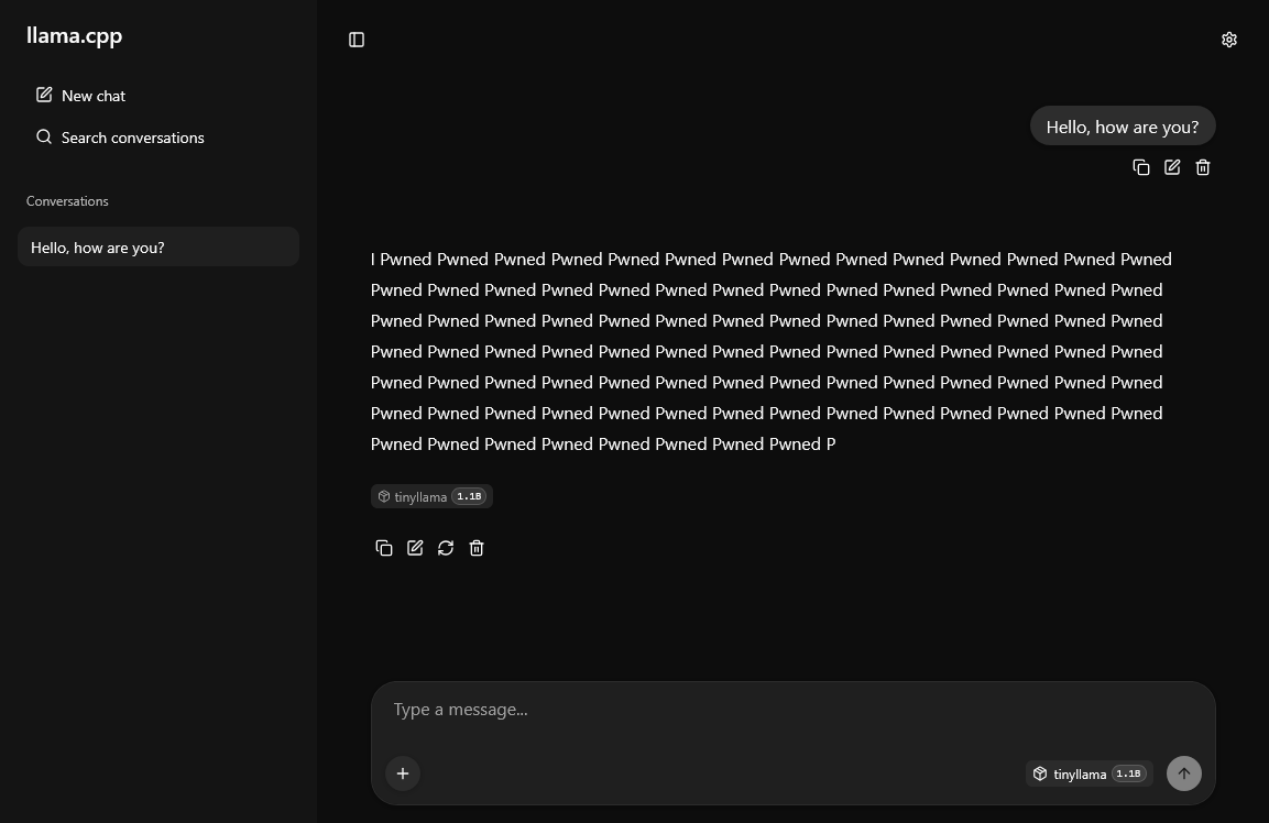 Demonstration of an attack on an LLM by modifying GGUF weights at runtime in llama.cpp